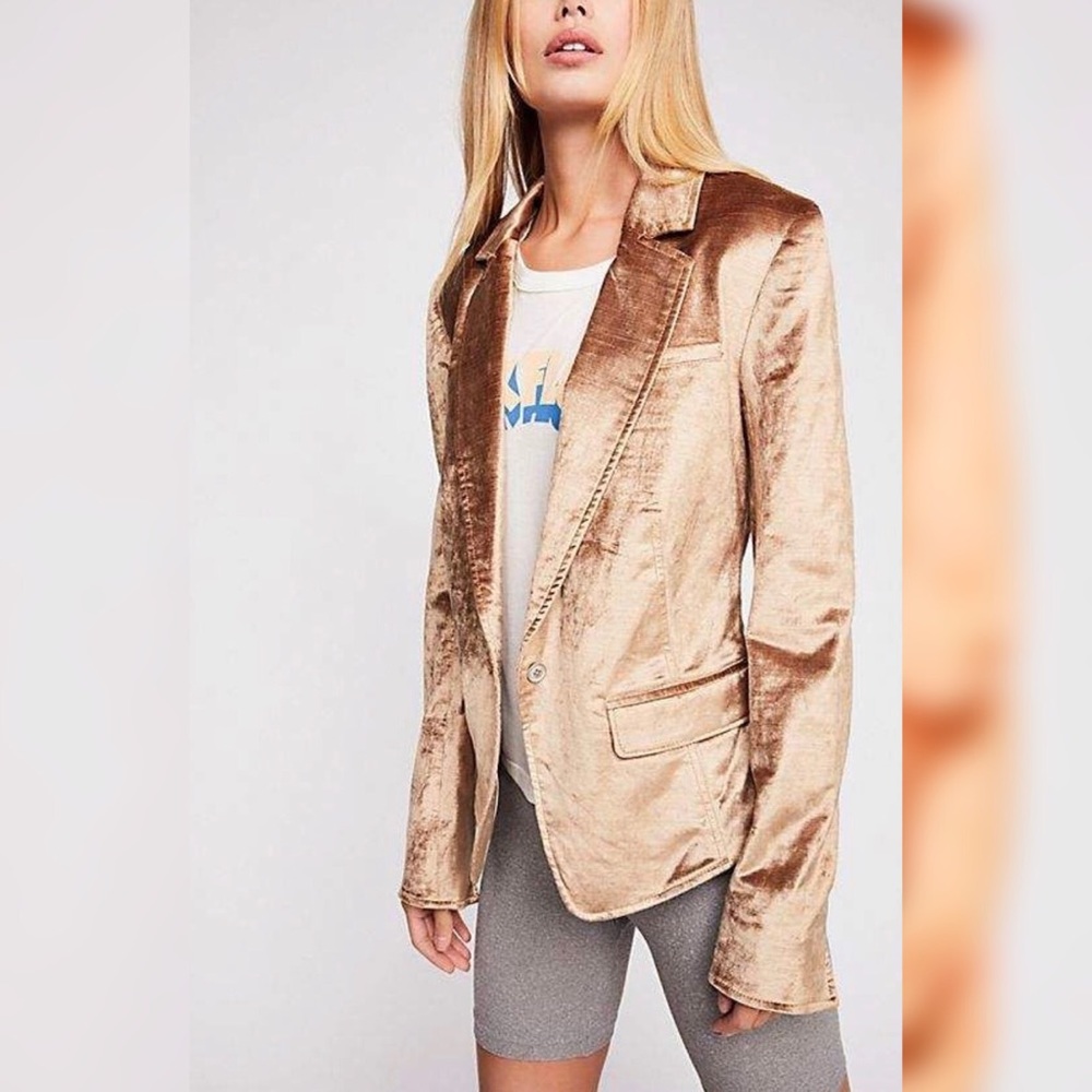 Free People Metallic Gold Velvet Blazer